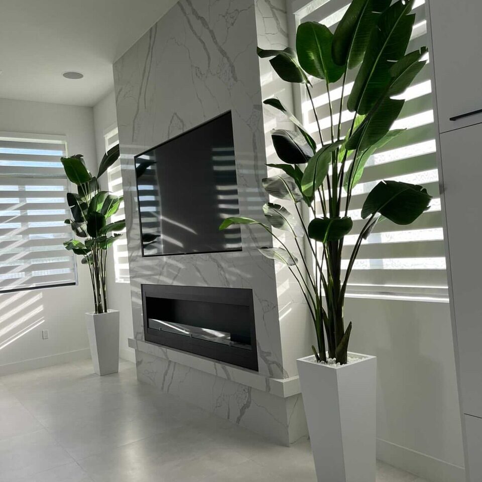 Medium Beau Planter in Glossy White with Bird of Paradise