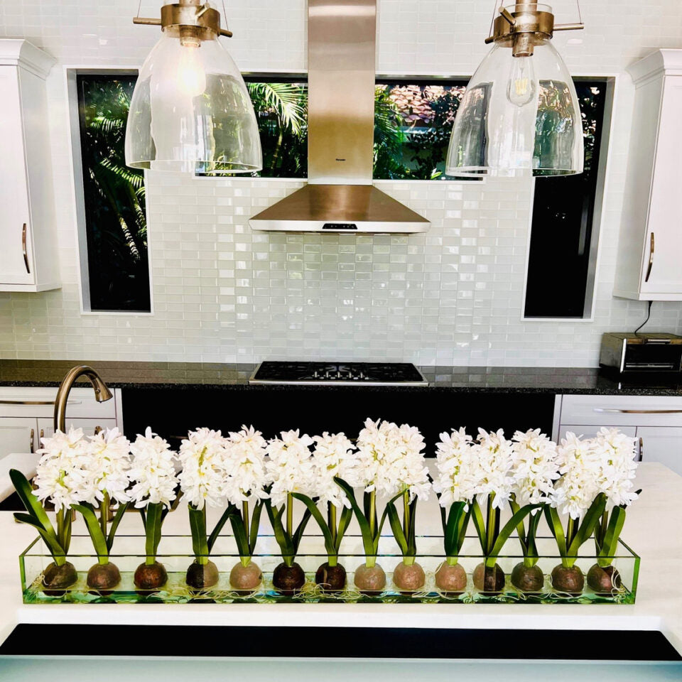 White Hyacinths Glass Plate Planter