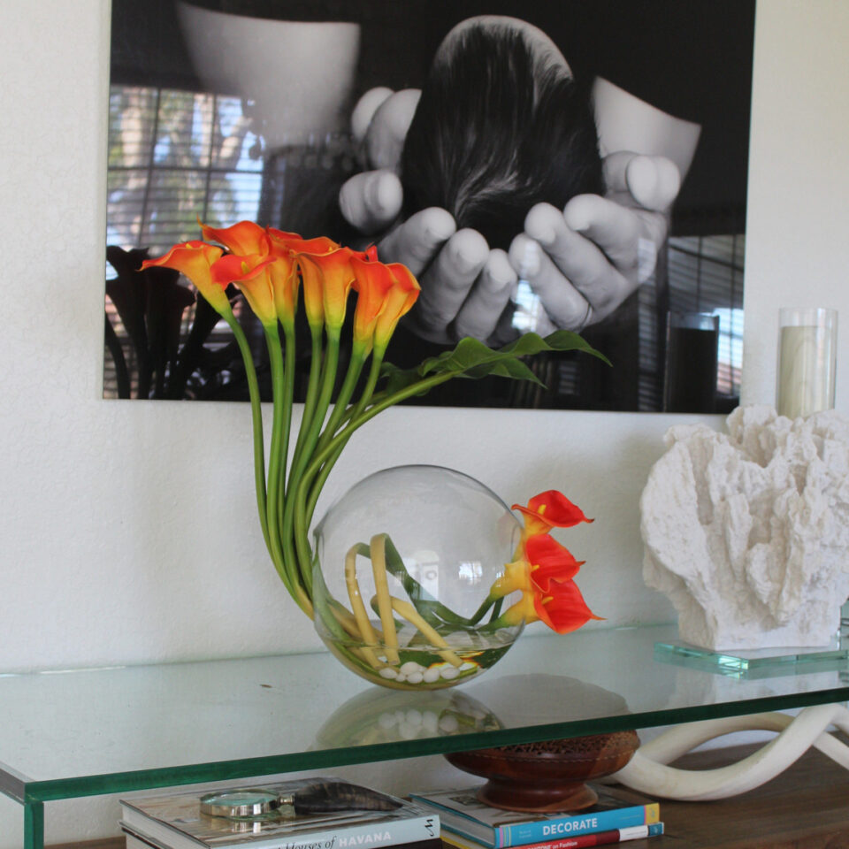 Mango Calla Lilies in the Crosswinds Vase