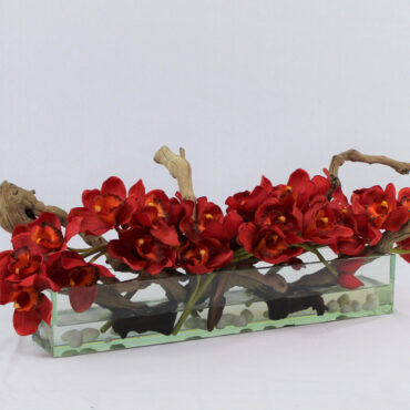 Red Cymbidiums – approx. 24 cm in 24″ Casa Moderna Glass Plate Planter