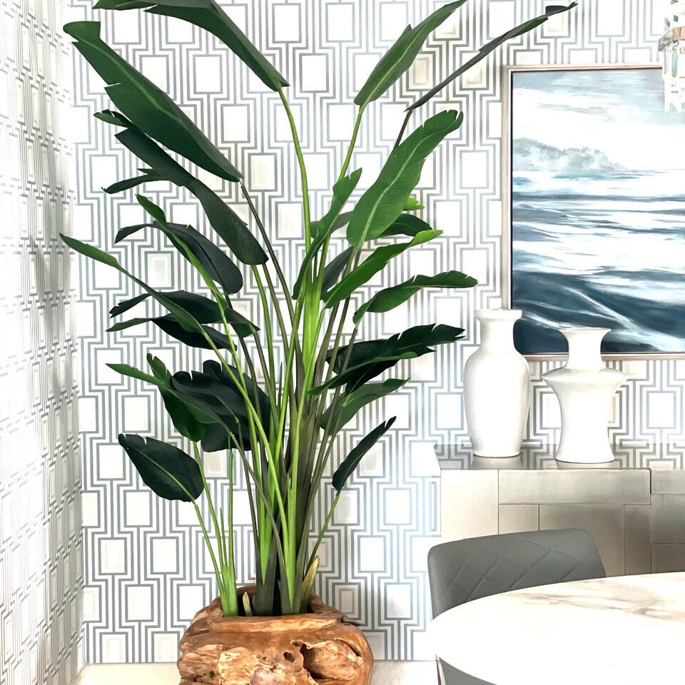 Large Bird of Paradise in Large Teak Vessel