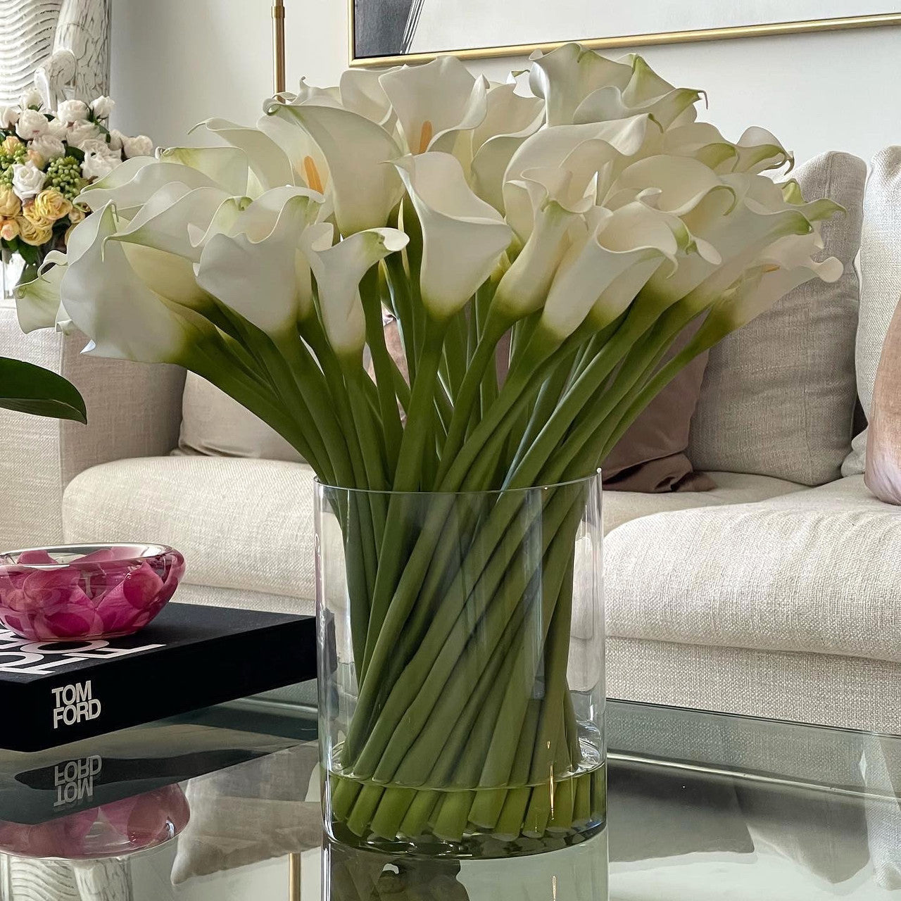 Cala Lilies in a 25 cm Glass Cylinder