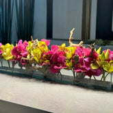 Pink Vandas and Green Cymbidiums in Casa Moderna Glass Planter
