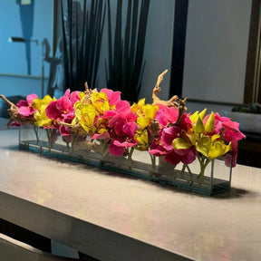 Pink Vandas and Green Cymbidiums in Casa Moderna Glass Planter
