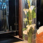 White Calla Lilies and Leaves in Rota Cylinder