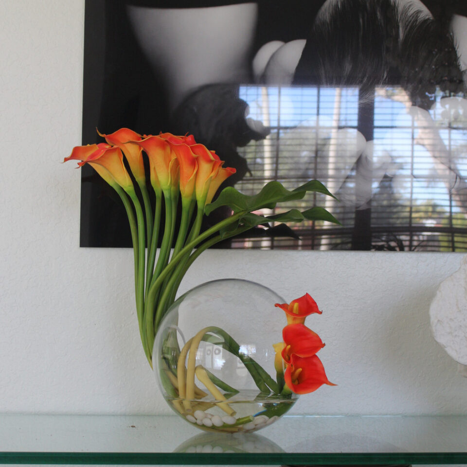 Mango Calla Lilies in the Crosswinds Vase