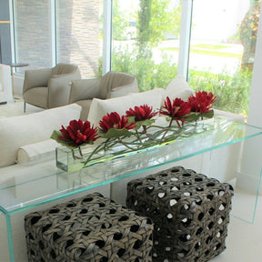 Red Water Lilies – approx. 48 cm in Glass Plate Planter