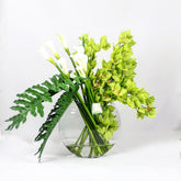 Green Cymbidiums and Callas in the Moon Vase