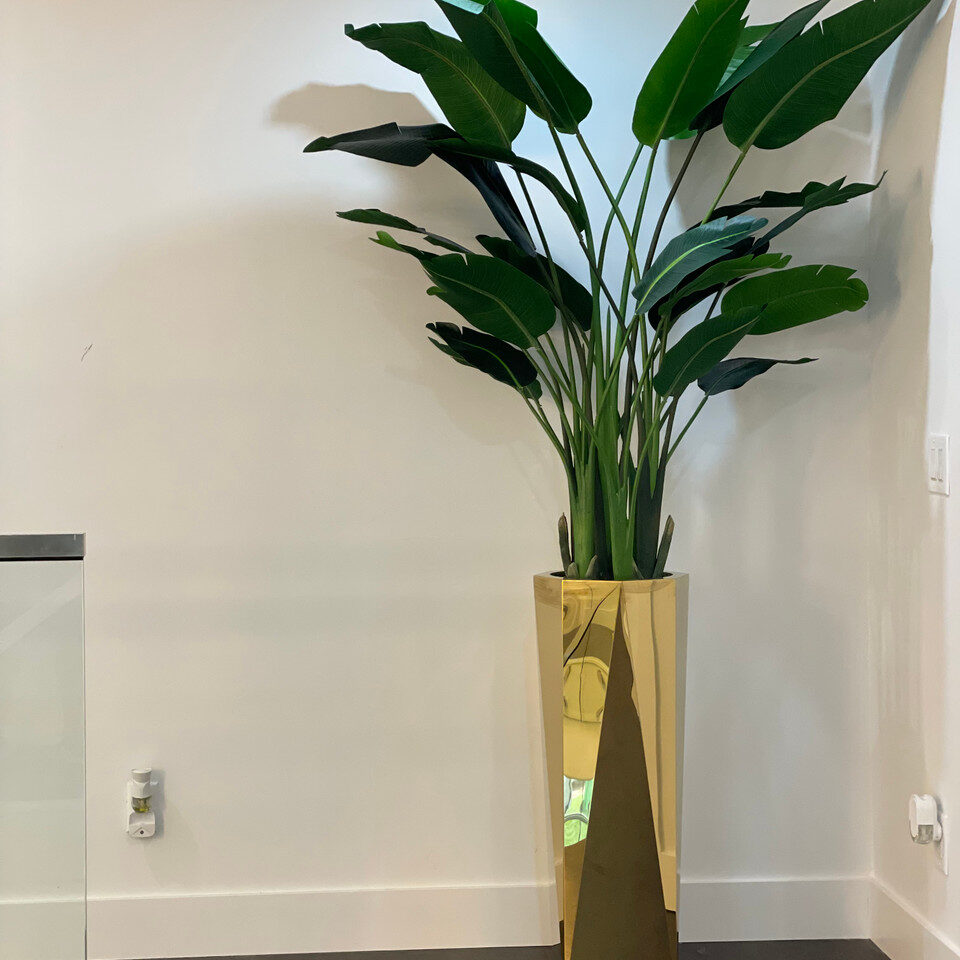 Bird of Paradise in Gold Glass Prism Planter